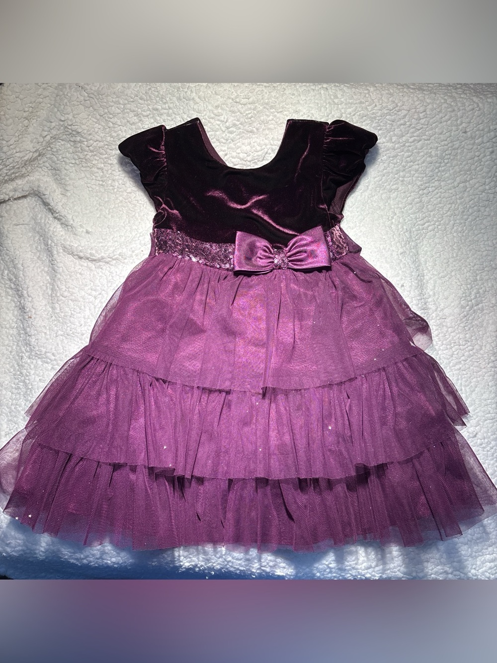 Purple Tulle Party Dress with Velvet Bodice & Bow for Toddler